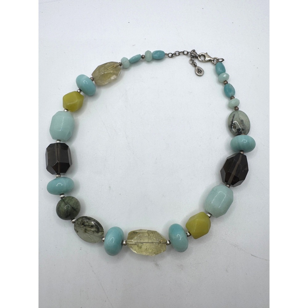 Barse Sterling Silver 925 Multi Stone Chunky Beaded Necklace Amazonite Quartz